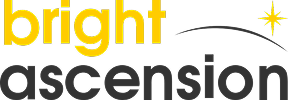 The logo for "bright ascension" with "bright" in yellow and "ascension" in gray.