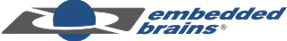 The "embedded brains" logo features a stylized blue and gray oval shape to the left of the words "embedded brains" in blue text.