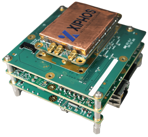 Xiphos Q8 processor card with a software defined radio (SDR) daughterboard for LEO space applications